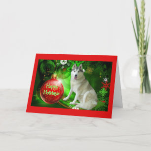 Siberische Husky Christmas Kaart Red Ball Green