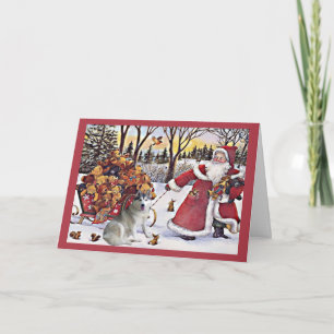 Siberische Husky Christmas Kaart Santa Beren
