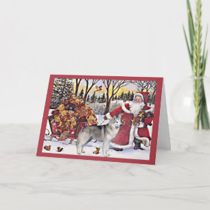Siberische Husky Christmas Kaart Santa Beren