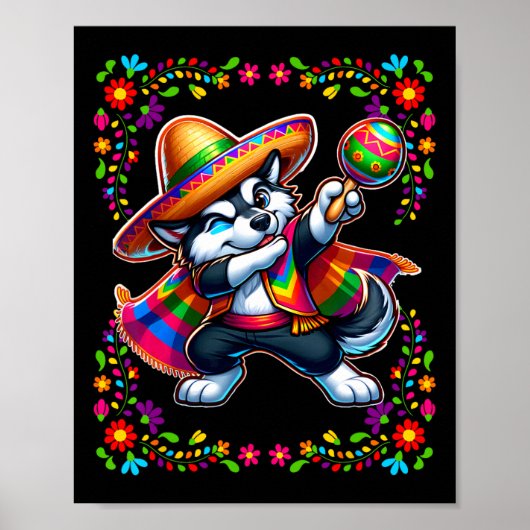 Siberische Husky Cinco de Mayo Pet Lover Funny Dog Poster (Voorkant)