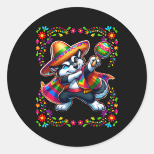 Siberische Husky Cinco de Mayo Pet Lover Funny Dog Ronde Sticker