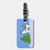 Siberische Husky die kerstbomen decoreert - bos Bagagelabel (Voorkant verticaal)