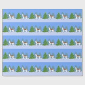 Siberische Husky die kerstbomen decoreert - bos Cadeaupapier (Vlak)