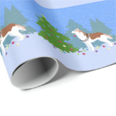 Siberische Husky die kerstbomen decoreert - bos Cadeaupapier (Rol Hoek)