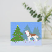 Siberische Husky die kerstbomen decoreert - bos Feestdagenkaart (Staand voorkant)