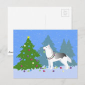 Siberische Husky die kerstbomen decoreert - bos Feestdagenkaart (Voorkant / Achterkant)