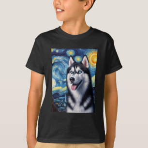 Siberische Husky Dog Art Van Gogh Sterrennacht Sib T-shirt