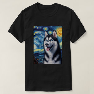 Siberische Husky Dog Art Van Gogh Sterrennacht Sib T-shirt