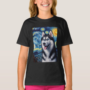 Siberische Husky Dog Art Van Gogh Sterrennacht Sib T-shirt