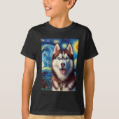 Siberische Husky Dog Art Van Gogh Sterrennacht Sib T-shirt (Voorkant)