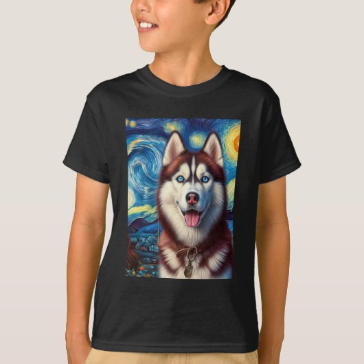 Siberische Husky Dog Art Van Gogh Sterrennacht Sib T-shirt (Voorkant)