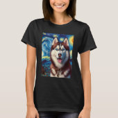 Siberische Husky Dog Art Van Gogh Sterrennacht Sib T-shirt (Voorkant)