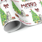 Siberische Husky Dog, Bird en Kerstboom Cadeaupapier (Rol Hoek)