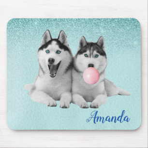 Siberische Husky Dog Blue Bubble Gum Muismat