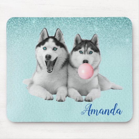 Siberische Husky Dog Blue Bubble Gum Muismat (Voorkant)