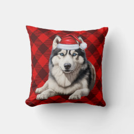 Siberische Husky Dog Buffalo Plaid Kerstvakantie Kussen