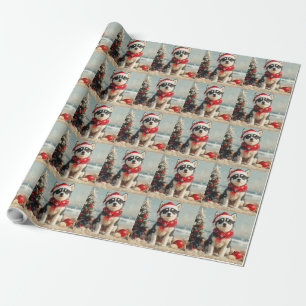 Siberische Husky Dog Christmas  Beach Cadeaupapier