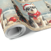 Siberische Husky Dog Christmas  Beach Cadeaupapier (Rol Hoek)