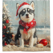 Siberische Husky Dog Christmas  Beach Douchegordijn (Voorkant)