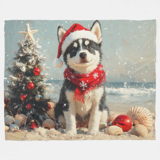 Siberische Husky Dog Christmas  Beach Fleece Deken (Voorkant (Horizontaal))