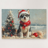 Siberische Husky Dog Christmas  Beach Legpuzzel (Horizontaal)