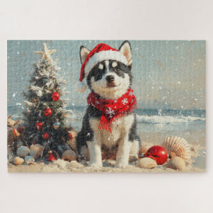Siberische Husky Dog Christmas  Beach Legpuzzel