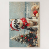 Siberische Husky Dog Christmas  Beach Legpuzzel (Verticaal)