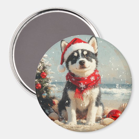 Siberische Husky Dog Christmas  Beach Magneet (Voorkant / Achterkant)