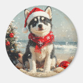 Siberische Husky Dog Christmas  Beach Magneet (Voorkant)