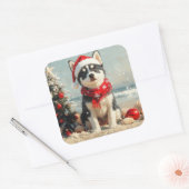 Siberische Husky Dog Christmas  Beach Vierkante Sticker (Envelop)