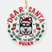 Siberische Husky Dog Custom Naam Kerstronde Keramisch Ornament (Voorkant)
