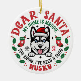 Siberische Husky Dog Custom Naam Kerstronde Keramisch Ornament