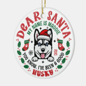 Siberische Husky Dog Custom Naam Kerstronde Keramisch Ornament (Links)