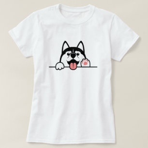 Siberische husky dog, Cute paws over de muur, T-shirt