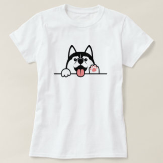 Siberische husky dog, Cute paws over de muur, T-shirt