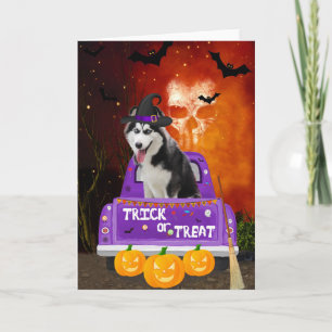 siberische husky Dog in Halloween Truck Kaart