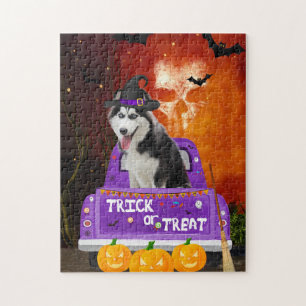 siberische husky Dog in Halloween Truck Legpuzzel