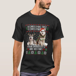 Siberische Husky Dog Kerstboom Lights Puppy Dog T-shirt