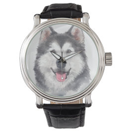 Siberische Husky Dog Pet Waterverf Horloge