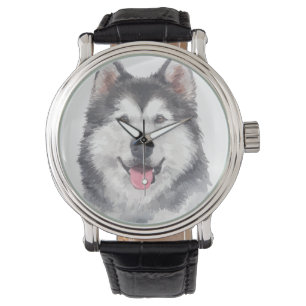 Siberische Husky Dog Pet Waterverf Horloge