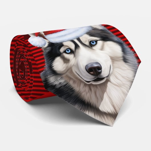 Siberische Husky Dog Red Buffalo Plaid Kerstmis Stropdas (Opgerold)