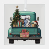 Siberische Husky Dog Retro Truck Kerstmis Glas Ornament (Achterkant)