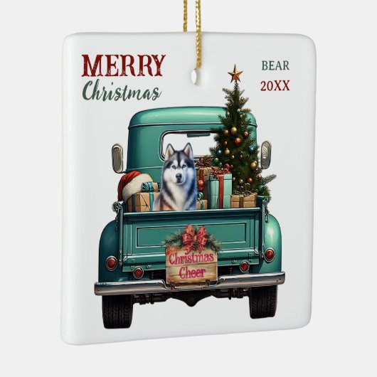 Siberische Husky Dog Retro Truck Kerstmis Keramisch Ornament (Rechts)