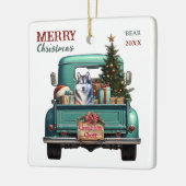 Siberische Husky Dog Retro Truck Kerstmis Keramisch Ornament (Links)