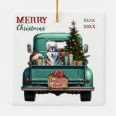 Siberische Husky Dog Retro Truck Kerstmis Keramisch Ornament (Achterkant)