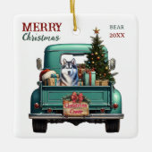 Siberische Husky Dog Retro Truck Kerstmis Keramisch Ornament (Voorkant)