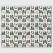 Siberische Husky Dog Retro Truck Monogram Kerstmis Cadeaupapier (Vlak)