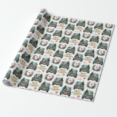 Siberische Husky Dog Retro Truck Monogram Kerstmis Cadeaupapier (Uitgerold)