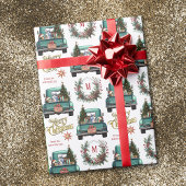 Siberische Husky Dog Retro Truck Monogram Kerstmis Cadeaupapier