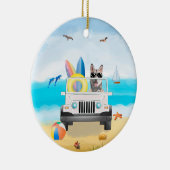 siberische husky dog Rijden op strand Keramisch Ornament (Rechts)